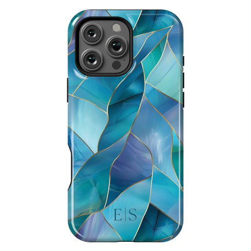 Custom Initials Blue Abstract Stained Glass iPhone Case